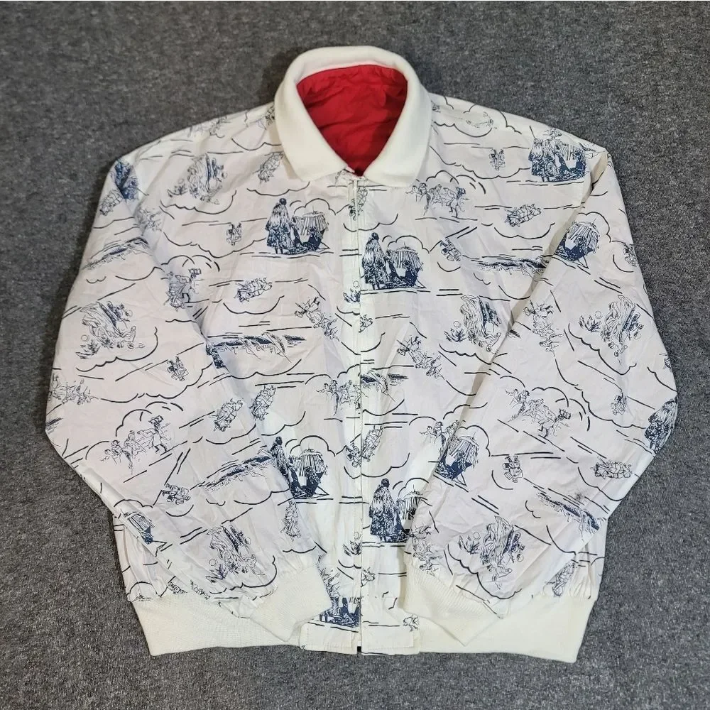 Lakeland Reversible Toile Jacket Size 46 Red / White Print Bomber NOS Vintage